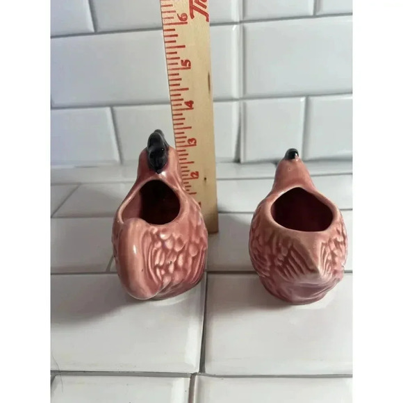 1950s Rooster Creamer And Hen Sugar Bowl Set In Pink and Black Glazed Pottery - Picture 10 of 12